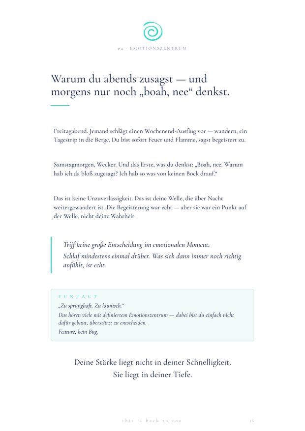 Seite aus dem E-Book: Warum du abends zusagst und morgens nur noch boah, nee denkst.